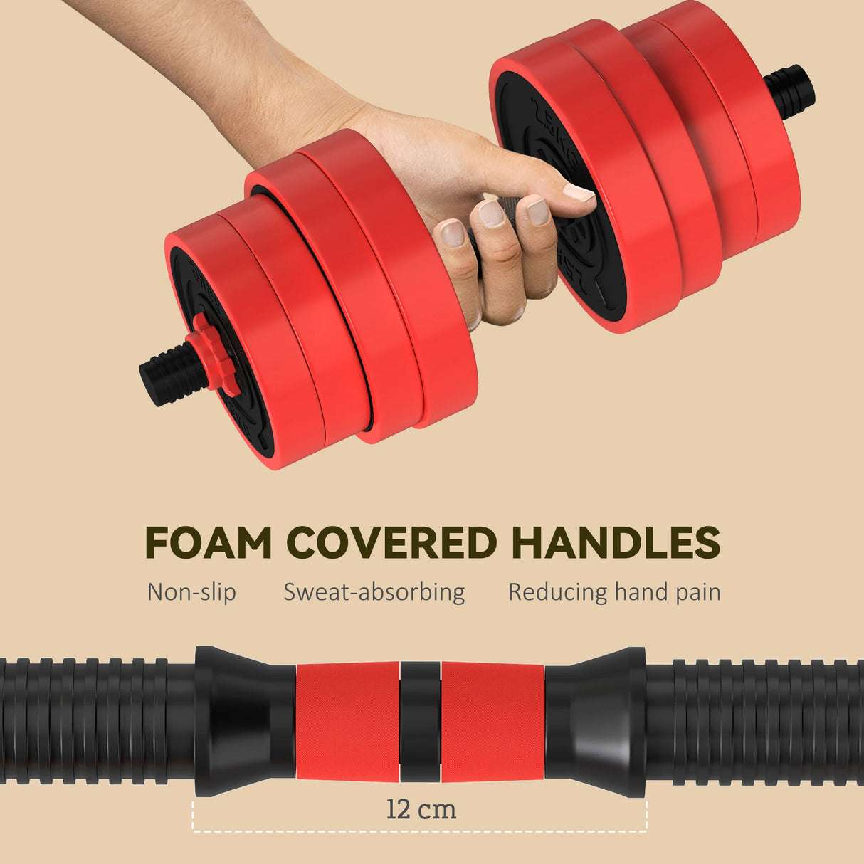 SPORTNOW 30kg Four-In-One Adjustable Weight Dumbbells Set, Barbell, Kettlebell, Push Up Stand - Red