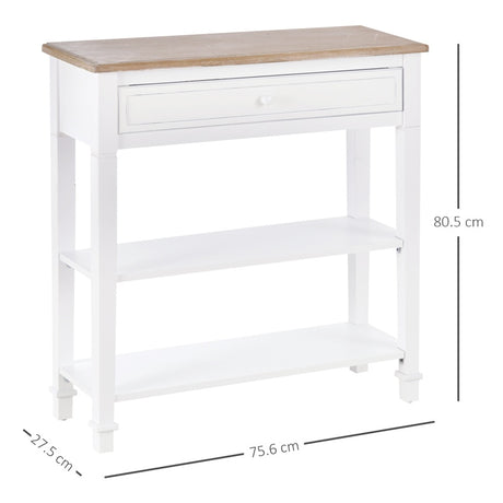 HOMCOM Console Table Hallway Side Desk 1 Drawer 2 Shelves Worktop Handle Retro Elegant Style Home Display Storage for Bedroom Livingroom