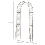 Outsunny Metal Garden Arch Trellis, Decorative Arbour Archway for Walkway Path Ceremony Wedding Party, 120 x 30 x 226cm
