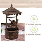 Outsunny Wooden Garden Wishing Well Fountain Barrel Waterfall Rustic Wood with Pump Garden Dcor Ornament