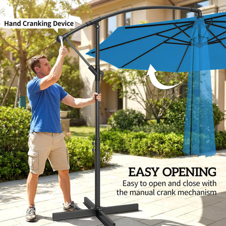 Outsunny 3m Overhanging Cantilever Parasol, with Cross Base - Blue