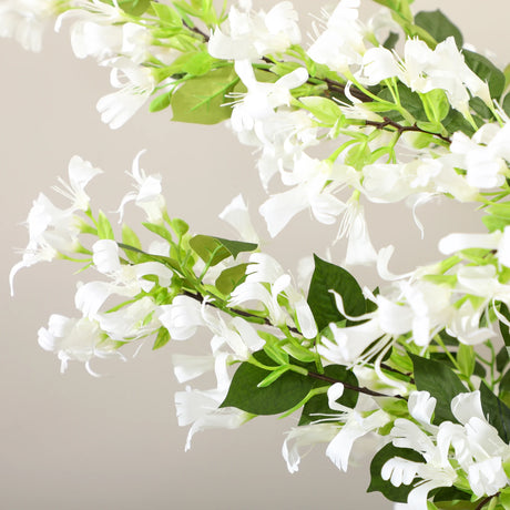 HOMCOM Artificial Plants Honeysuckle Flower in Pot Fake Plants with Curved Boots for Indoor 15x15x150cm White