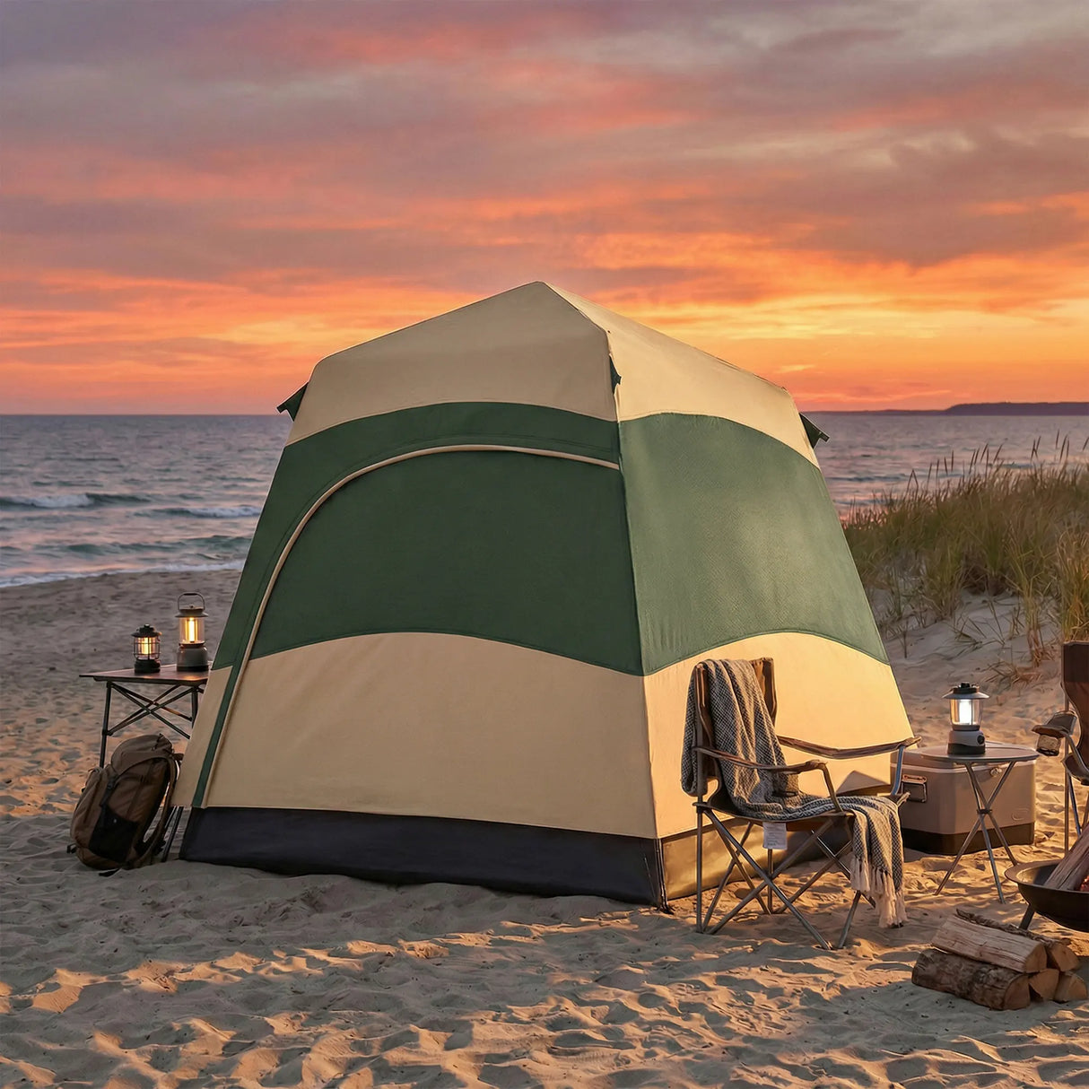Outsunny Double Layer Instant Pop Up Tent with Rainfly, Portable Camping Shelter with Sewn-in Groundsheet and Carry Bag, Khaki