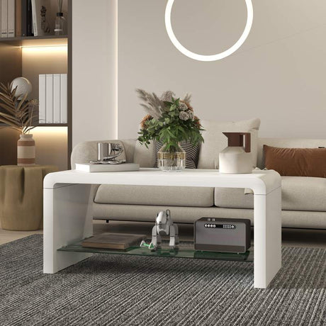 HOMCOM Curved Two-Tier Coffee Table - High Gloss White