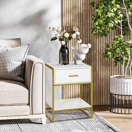 HOMCOM Modern Bedside Table - White