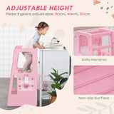 HOMCOM Kids Step Stool, Adjustable Standing Platform, Toddler Kitchen Stool, Pink