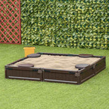 Outsunny Sand Pit Children's Plastic Sandpit w/ Water-Resistant Oxford Cover Bottom Fabric Liner kid Playset for 3-12 years old, Garden, Outdoor - (Brown)