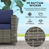 Outsunny Rattan Sofa, 2 Seater Garden Furniture with Soft Padded Cushion and Armrests, Wicker Garden Loveseat for Patio, Navy Blue