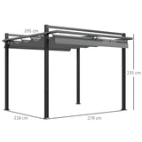 Outsunny 3 x 3(m) Retractable Pergola, Garden Gazebo Shelter with Aluminium Frame, for Grill, Patio, Deck, Dark Grey