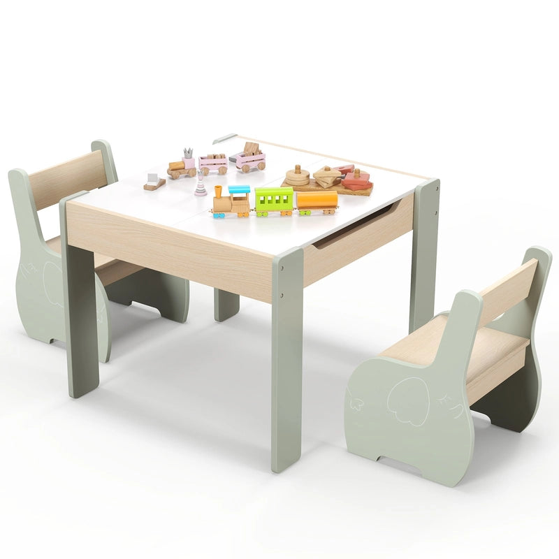 4 in 1 3 pcs. Wooden Children&#39;s Lounge Set With Removable Panel &amp; Storage Green