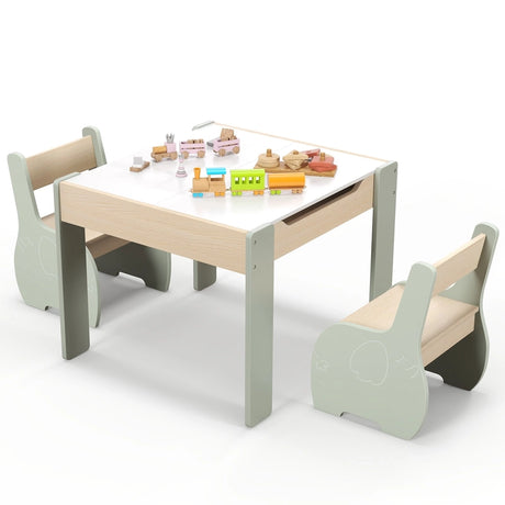 4 in 1 3 pcs. Wooden Children&#39;s Lounge Set With Removable Panel &amp; Storage Green