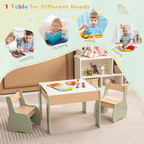 4 in 1 3 pcs. Wooden Children&#39;s Lounge Set With Removable Panel &amp; Storage Green