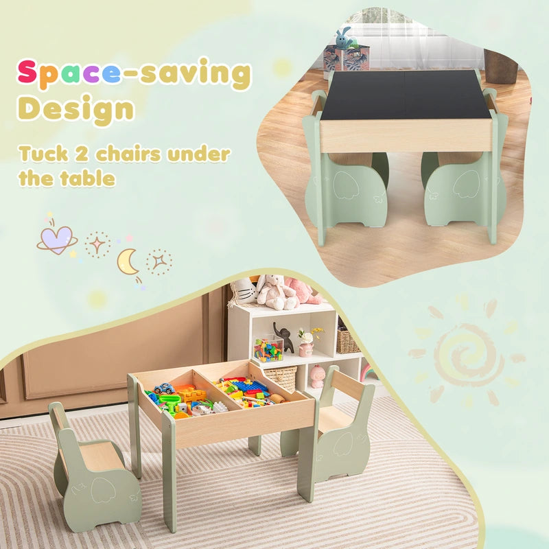 4 in 1 3 pcs. Wooden Children&#39;s Lounge Set With Removable Panel &amp; Storage Green