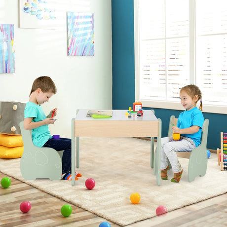 4 in 1 3 pcs. Wooden Children&#39;s Lounge Set With Removable Panel &amp; Storage Green