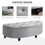 HOMCOM Semi-Circle Ottoman Storage Bench, Bed End Bench, Tufted Upholstered Window Seat Footrest Stool with Rubberwood Legs for Bedroom & Entryway, 120 x 46 x 42 cm, Light Grey