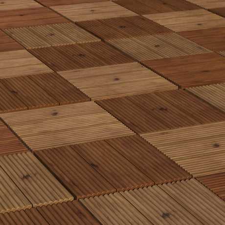 Outsunny 27 Pcs Wooden Interlocking Decking Tiles, 30 x 30 cm Anti-slip Outdoor Flooring Tiles, 0.81 per Pack, All Weather Use for Patio, Balcony, Terrace, Hot Tub, Brown