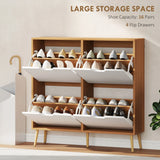 HOMCOM Shoe Storage Cabinet, 4 Flip Drawers, Shoe Organizer for 8-16 Pairs of Shoes, Natural