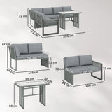 Outsunny 6 Seater Rattan Garden Furniture Set with 3 Loveseats, Table, Patio Rattan Furniture Corner Sofa Set, Grey