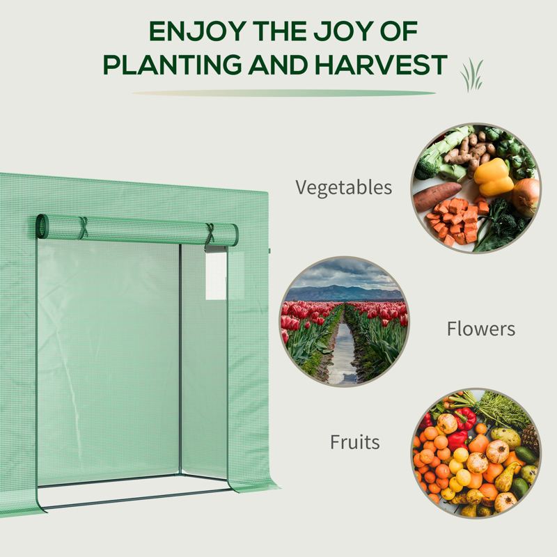 Outsunny Small Walk-in Garden Greenhouse with Steel Frame, Large Roll-up Door and Windows, 200Lx76Wx168Hcm, Green