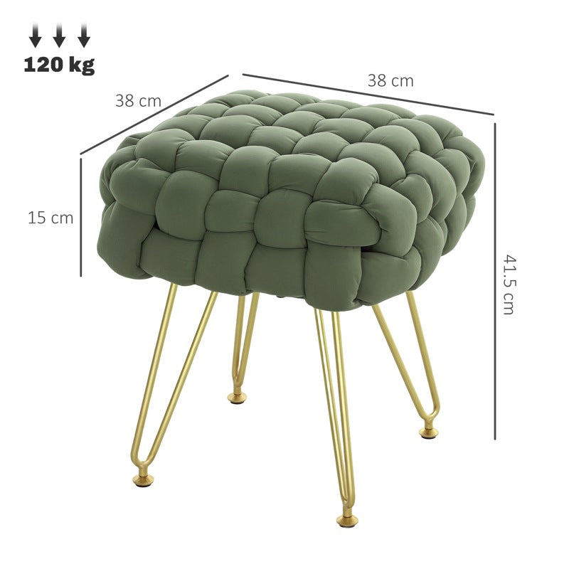 HOMCOM Velvet-Feel Bold Woven Footstool - Green