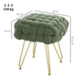 HOMCOM Velvet-Feel Bold Woven Footstool - Green