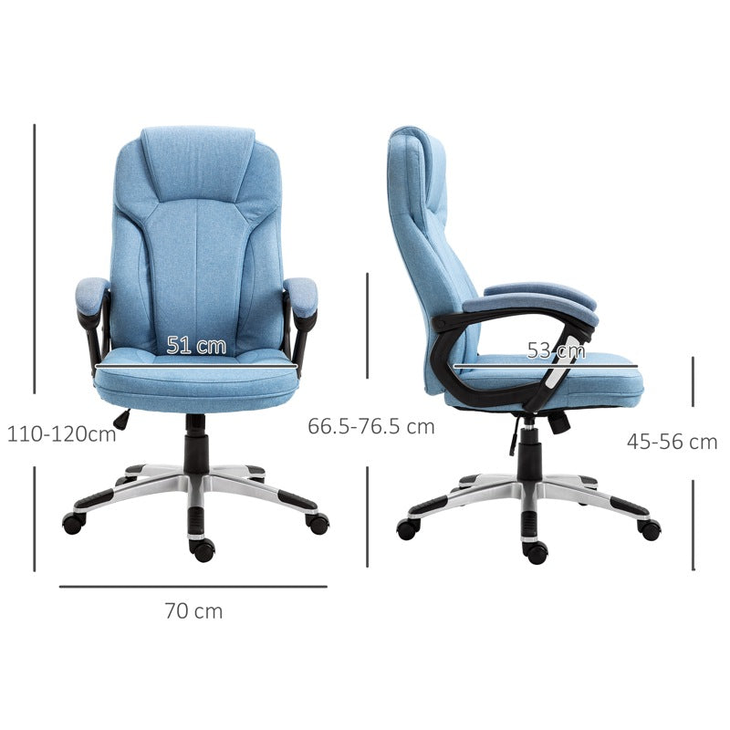 Vinsetto Office Chair, Linen Fabric Desk Chair, Height Adjustable Computer Chair with Padded Armrests, Swivel Wheels and Tilt Function, Blue