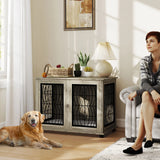 PawHut Indoor Dog Crate Furniture End Table with Soft Washable Cushion, Lockable Front Door, for Large Dogs - Grey