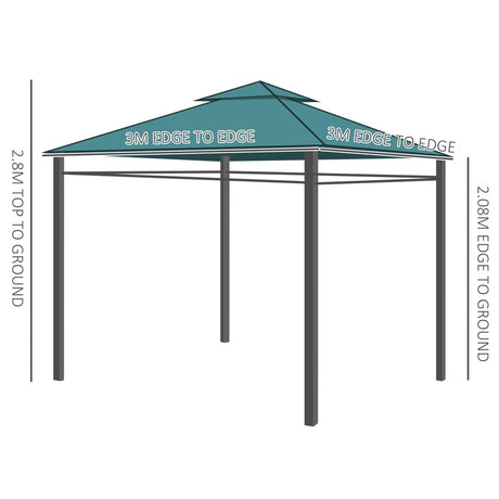 Outsunny 3(m) x 3(m) Metal Garden Gazebo Marquee Party Tent Patio Canopy Pavilion + Sidewalls - Green