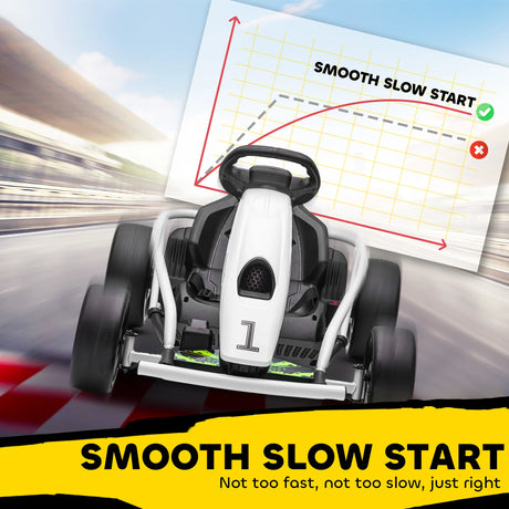 HOMCOM 24V Electric Go Kart for Kids, Drift Ride-On Racing Go Kart with 2 Speeds, for Boys Girls Aged 8-12 Years Old, White