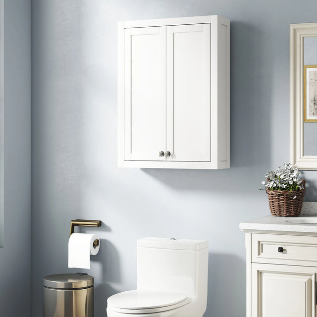 HOMCOM Bathroom Wall Cabinet with Adjustable Shelves - White