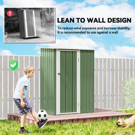 Outsunny 5ft x 3ft Metal Garden Storage Shed, Outdoor Tool Shed with Sloped Roof, Lockable Door for Tools, Equipment, Light Green