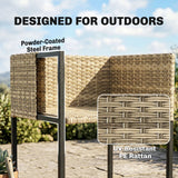 Outsunny 7 Piece Rattan Garden Furniture Set, Garden Dining Set with Wood-Plastic Table and 6 Stackable Chairs, Light Brown