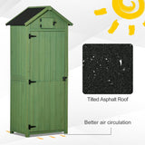 Outsunny Wooden Garden Shed, Utility Outdoor Small Shed with Lockable Double Doors, Shelves and Roof Hatch, Dark Green