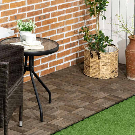 Outsunny 27 Pcs Wooden Interlocking Decking Tiles, Outdoor Flooring Tiles for Patio, Balcony, Terrace, Hot Tub, 30 x 30 cm per Piece, 2.5㎡ per Pack, Charcoal Grey