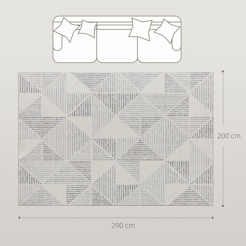 HOMCOM Modern Area Rug, Geometric Pattern Non-Slip Washable Rug, Soft Floor Carpet for Living Room, Bedroom, Dining Room, Home Office, 290 x 200 cm, Grey