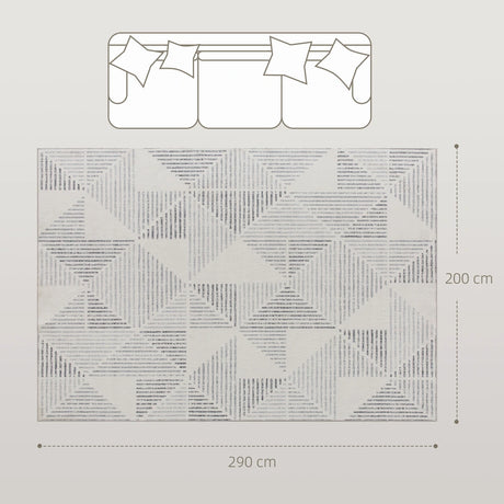 HOMCOM Modern Area Rug, Geometric Pattern Non-Slip Washable Rug, Soft Floor Carpet for Living Room, Bedroom, Dining Room, Home Office, 290 x 200 cm, Grey