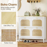 HOMCOM Narrow Shoe Cabinet, Boho Slim Shoe Storage Cabinet with 4 Flip Drawers, Holds 20 Pairs, White