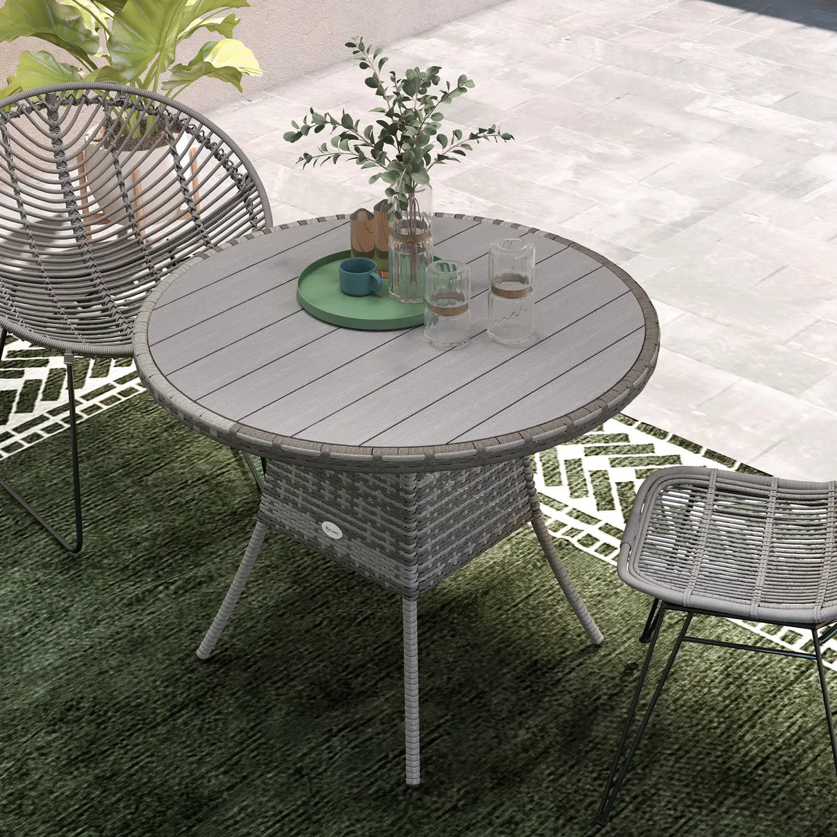 Outsunny 90 cm Wood-Effect Rattan Garden Table - Grey