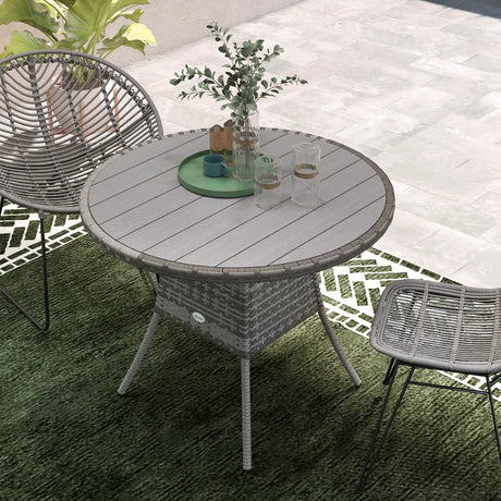 Outsunny 90 cm Wood-Effect Rattan Garden Table - Grey