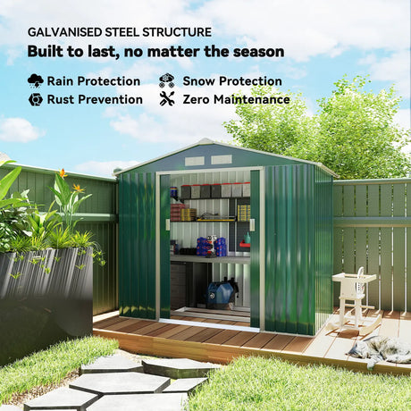 Outsunny 7 x 4ft Metal Garden Shed, Outdoor Storage Tool House with Ventilation Slots, Foundation Kit and Lockable Double Doors, Green