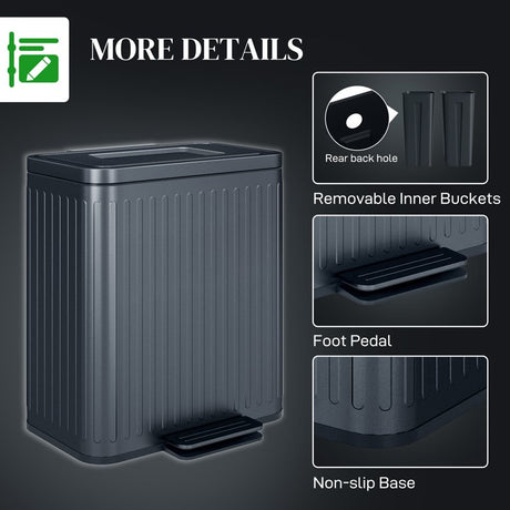 HOMCOM 40L Dual Compartment Rubbish Bin, with Soft-Close Lid - Black