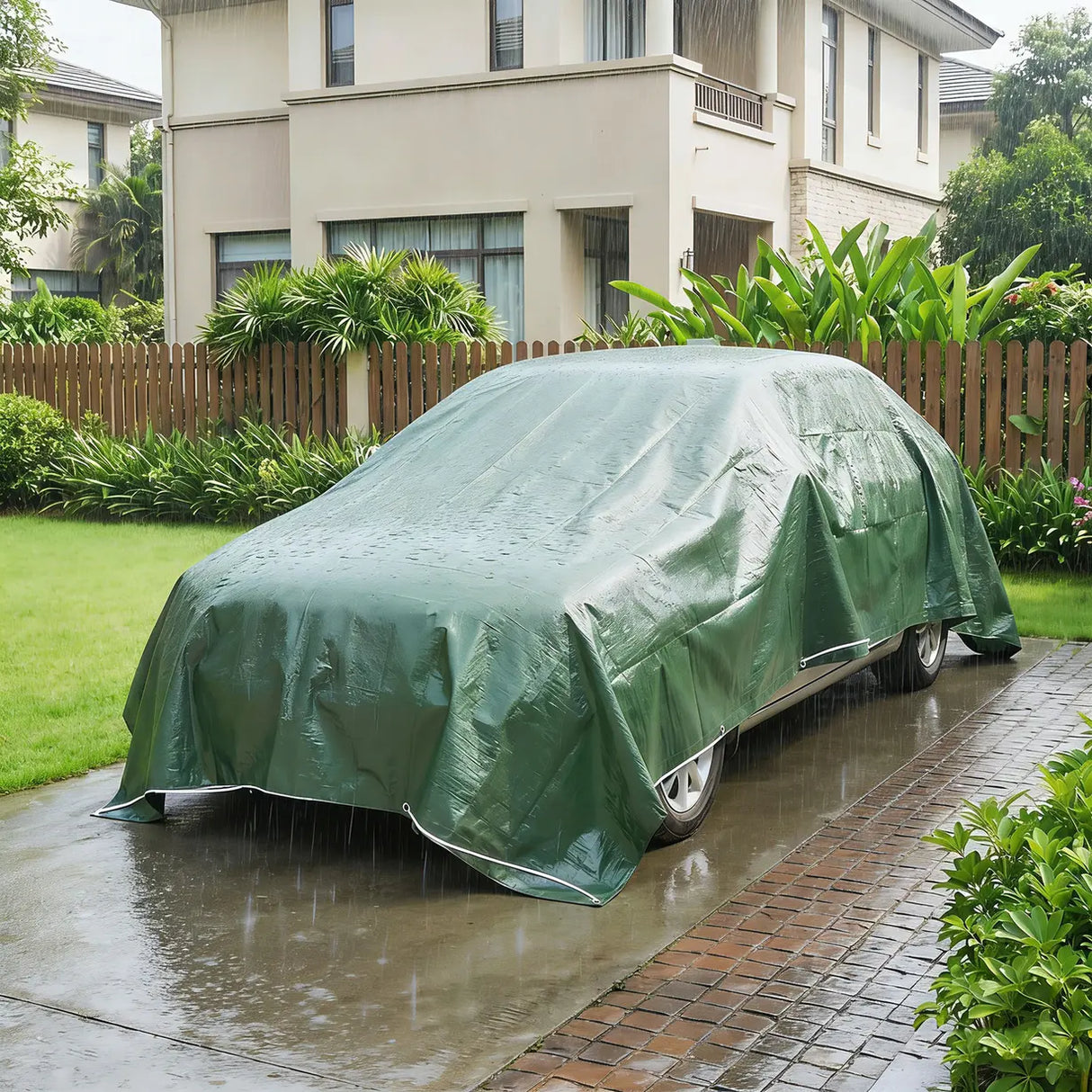 Outsunny 4 x 6m Waterproof Tarpaulin, 90GSM Tear-Resistant PE Tarp with Reinforced Grommets, UV Protected Cover