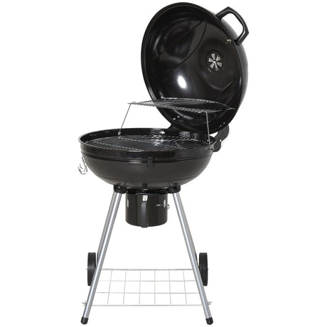 Outsunny Portable Kettle Charcoal Grill W/Wheels, 57Lx63Wx94H cm-Black/Silver