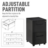 Vinsetto Mobile Steel File Cabinet, 2-Drawer Filing Cabinet, Vertical Lockable Home Office Organizer with Adjustable Partition for A4 Letter Size, Black