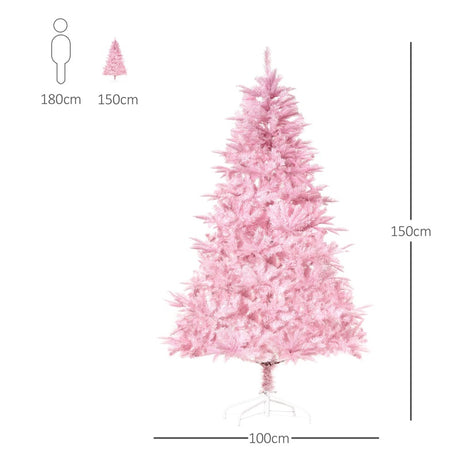 HOMCOM 5FT Artificial Christmas Tree Holiday Xmas Holiday Tree Decoration with Automatic Open for Home Party, Pink