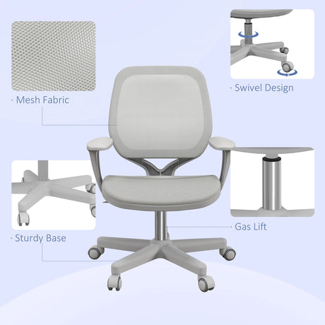 Vinsetto Office Chair, Breathable Mesh Swivel Desk Chair with Adjustable Height and  360 Swivel Security Wheels for Home Office, Study, Grey