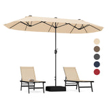 13 Feet Double-Sided Patio Twin Table Umbrella with Crank Handle-Beige