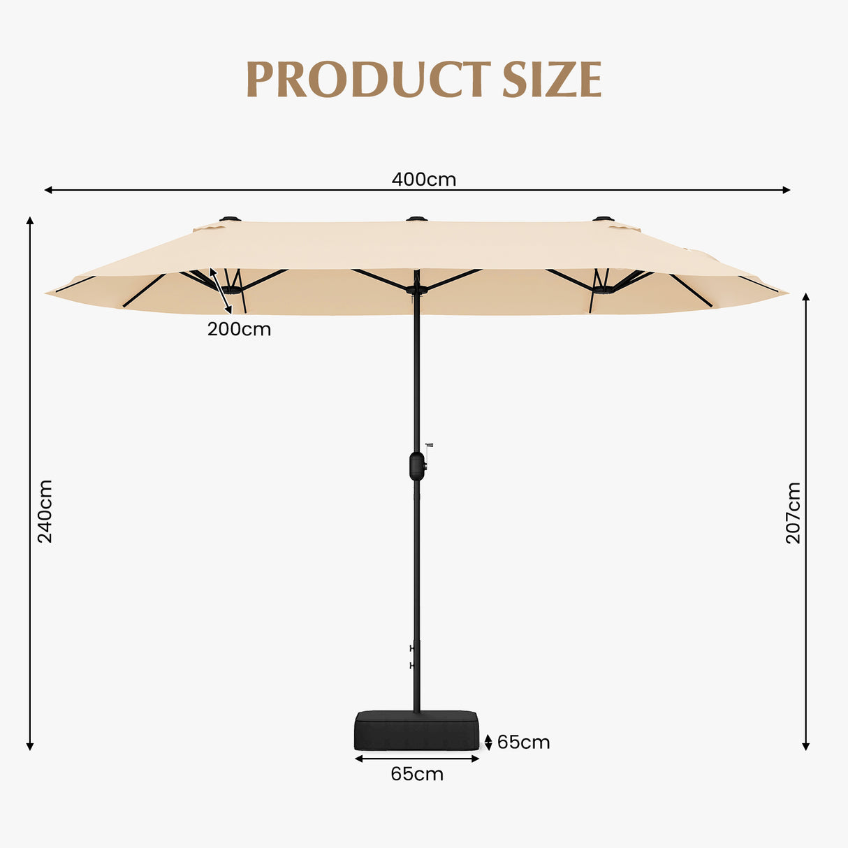 13 Feet Double-Sided Patio Twin Table Umbrella with Crank Handle-Beige