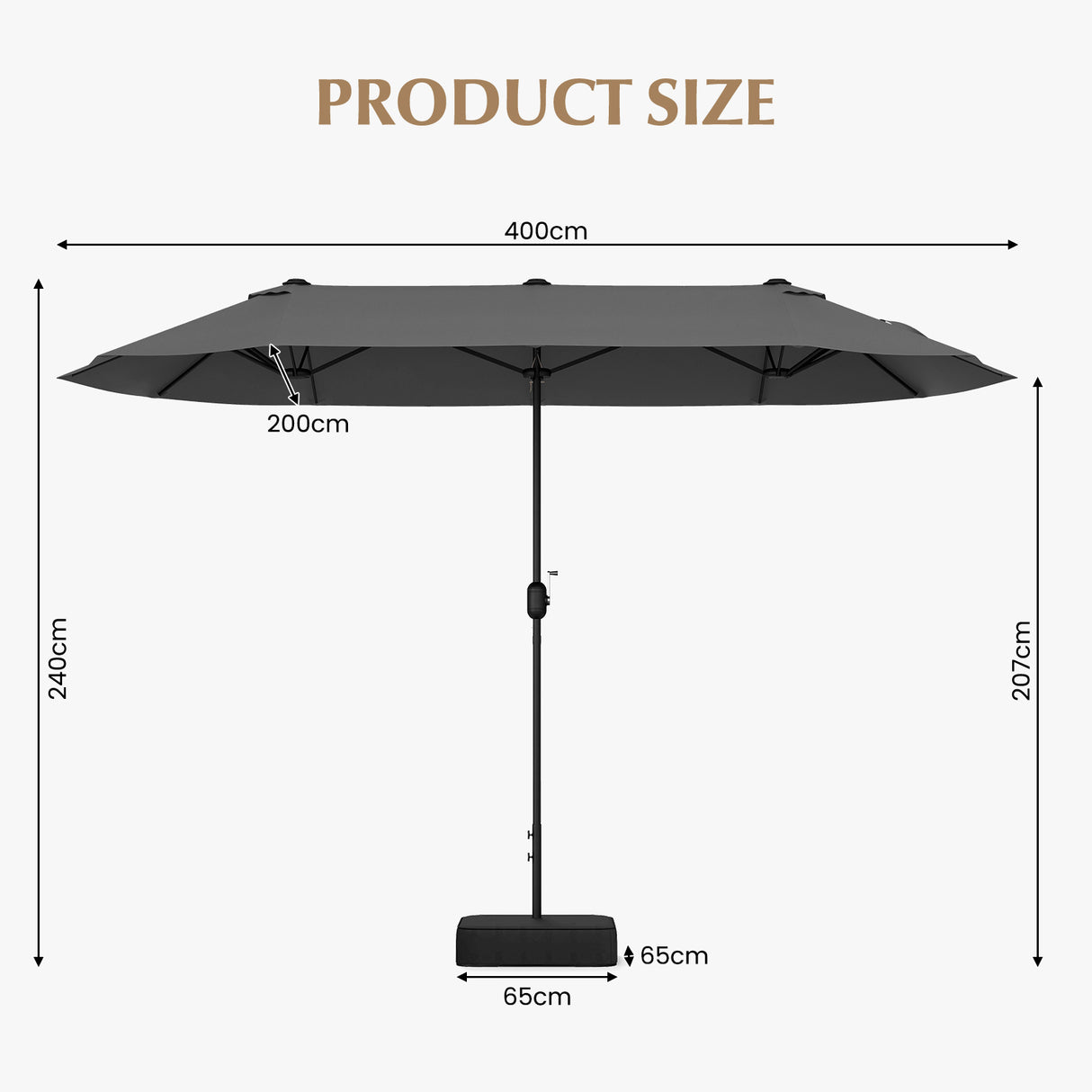 13 Feet Double-Sided Patio Twin Table Umbrella with Crank Handle-Gray