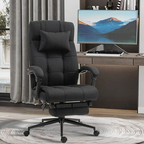 Vinsetto Office Desk Chair with Footrest, Headrest Pillow, Home Office Chair with Reclining Backrest, Swivel Wheels, Black